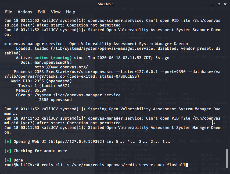 Flushall cache openvassc no puede iniciar openvas linux kali solucionado